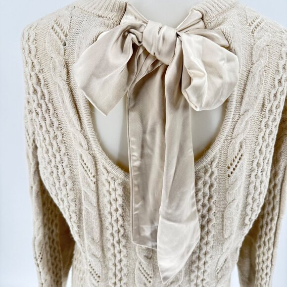 Bow Back Cable Knit Sweater By Express M Recycled Nylon & Wool Blend Womens Top - Picture 6 of 9